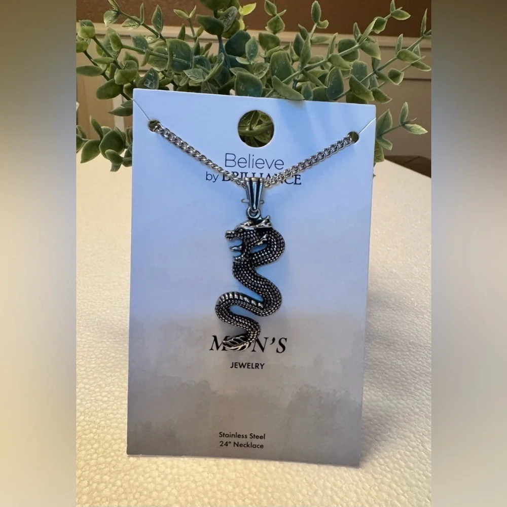Steel Nation Men's Black lon-Plated Dragon Pendant Necklace